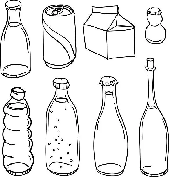 Vector illustration of Containers collection in black and white