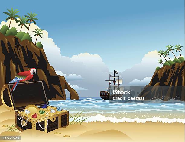 Ilustración de Isla Tropical Del Tesoro y más Vectores Libres de Derechos de Pirata - Pirata, Cofre del tesoro, Embarcación marina