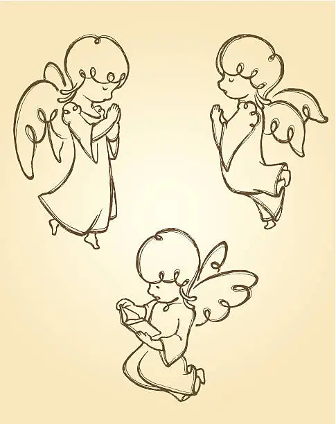 Vector illustration of Angel Pray Sketch