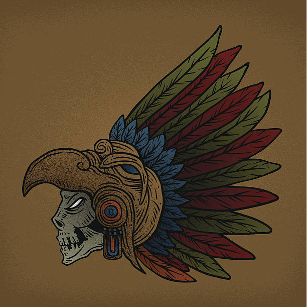 ilustraciones, imágenes clip art, dibujos animados e iconos de stock de guerrero undead aztec - guerrero azteca