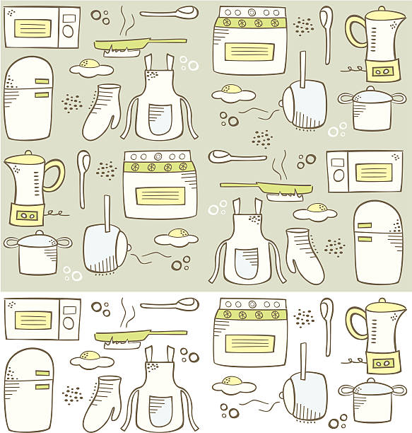 illustrazioni stock, clip art, cartoni animati e icone di tendenza di elementi di cucina senza - blender illustrations and vector art food and drink seamless