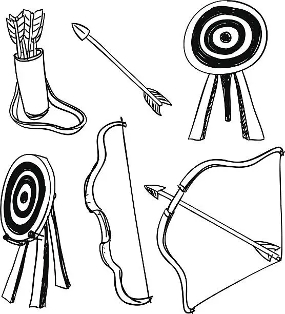 Vector illustration of Archery icons in black and white