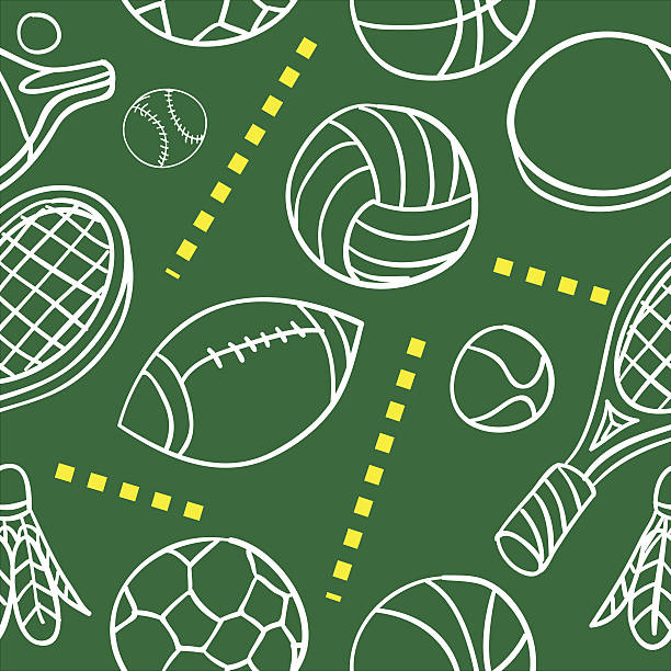 Seamless background -Sports equipment Sports equipment in seamless pattern. High resolution jpg file included. succor stock illustrations