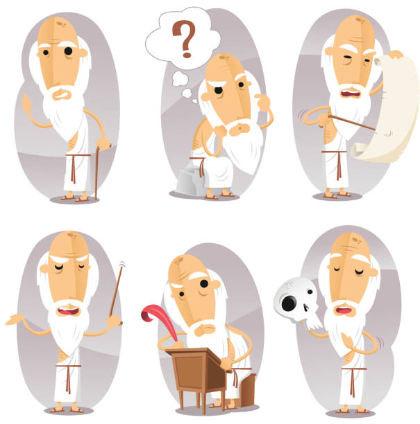 Philosophers Philosophy Philosophical Philosopher in Action Set cartoon Philosophers action set. papery stock illustrations