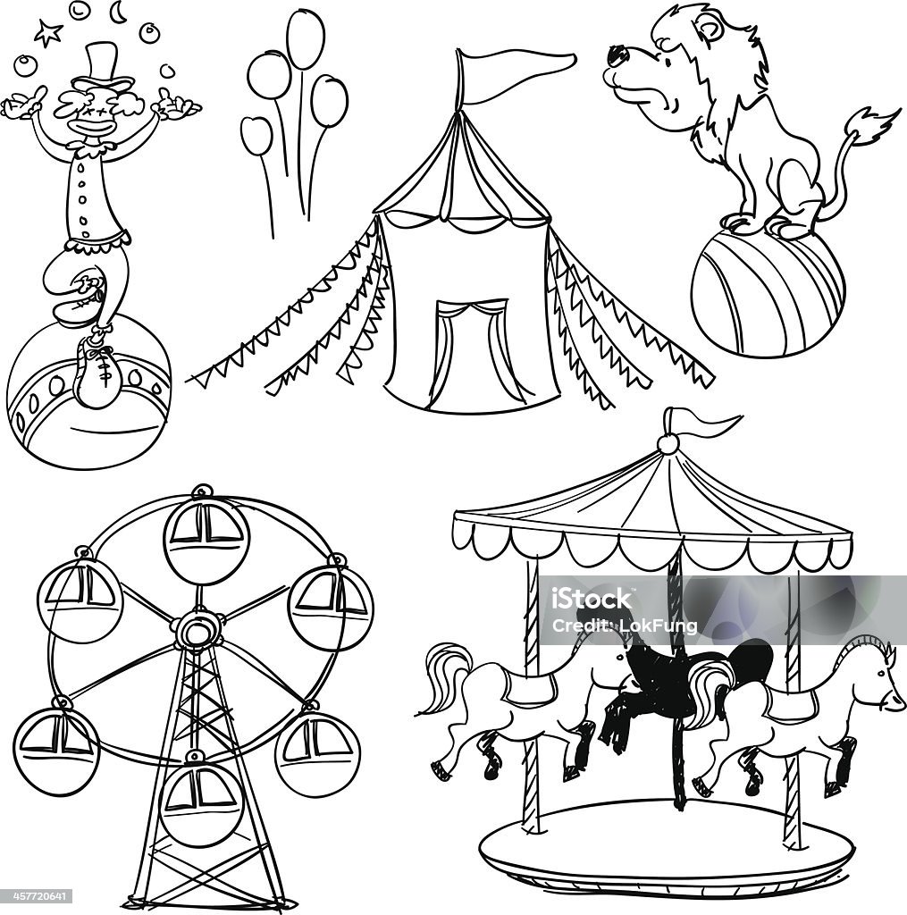 Circus illustration en noir et blanc - clipart vectoriel de Cirque libre de droits