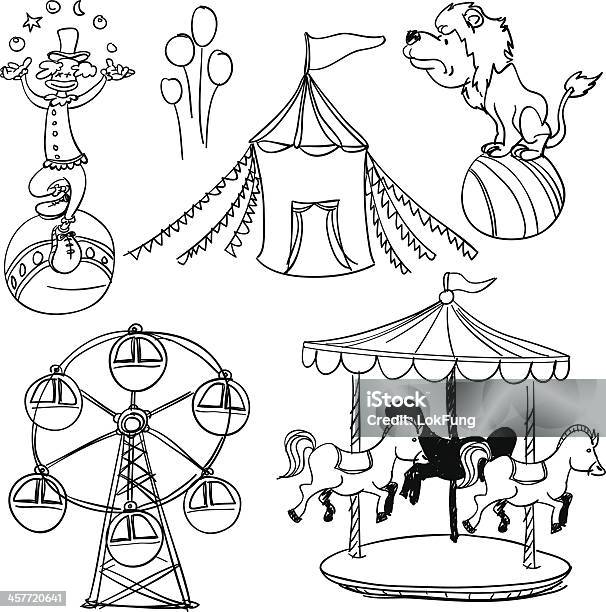Circus Illustration In Black And White Stock Illustration - Download Image Now - Carousel, Circus, Merry-Go-Round