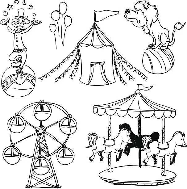 Vector illustration of Circus illustration in black and white