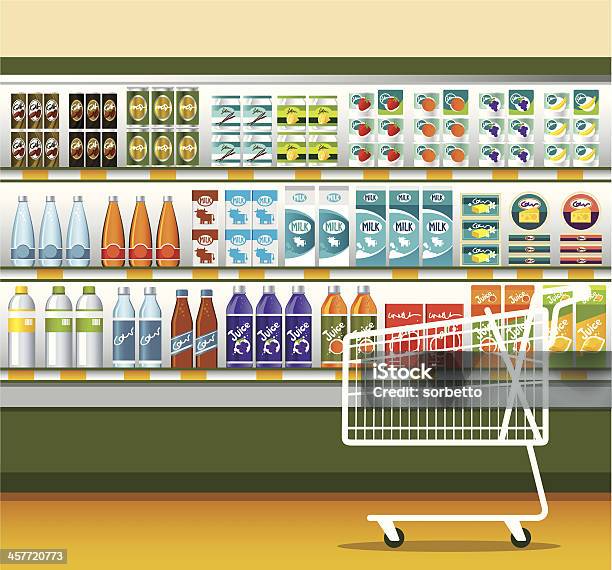 Supermarket Shopping Cart Stock Illustration - Download Image Now - Shelf, Supermarket, Store
