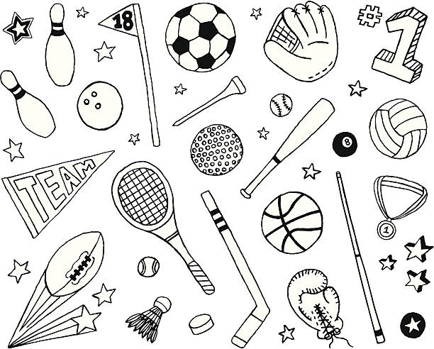 sport und kritzeleien - traditionelle sportarten stock-grafiken, -clipart, -cartoons und -symbole