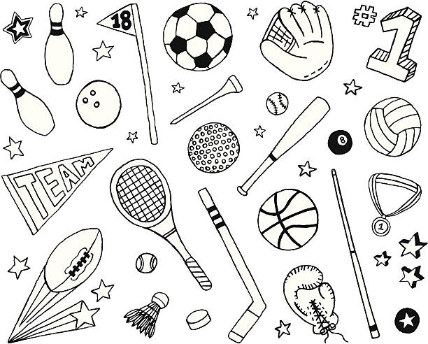 illustrazioni stock, clip art, cartoni animati e icone di tendenza di sport e schizzi - calcio sport illustrazioni