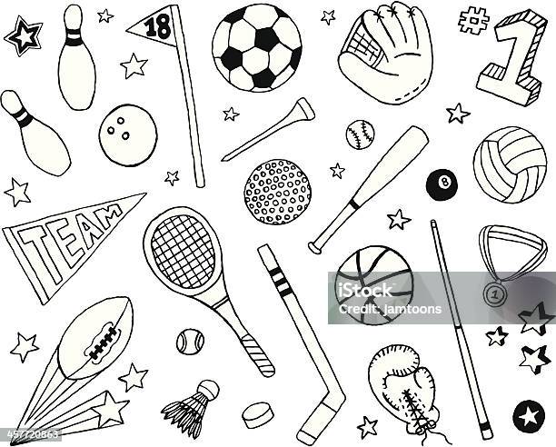 Sports Doodles Stock Illustration - Download Image Now - Sport, Doodle, Soccer Ball