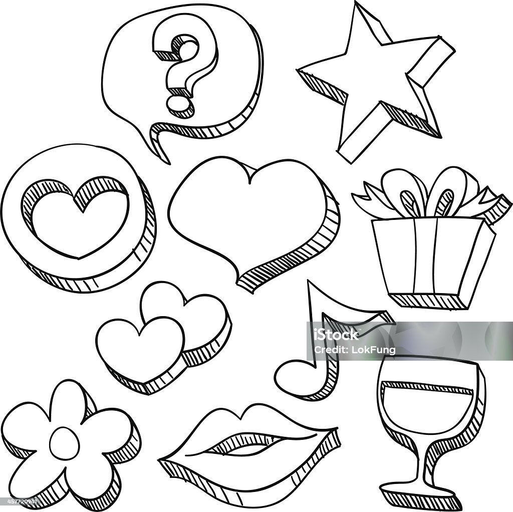 Love and care icons in black &amp; white Sketch drawing of love and care icons , with a little bit extruded effect. Heart Shape stock vector