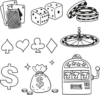 Casino components icons in sketch style, Black and White