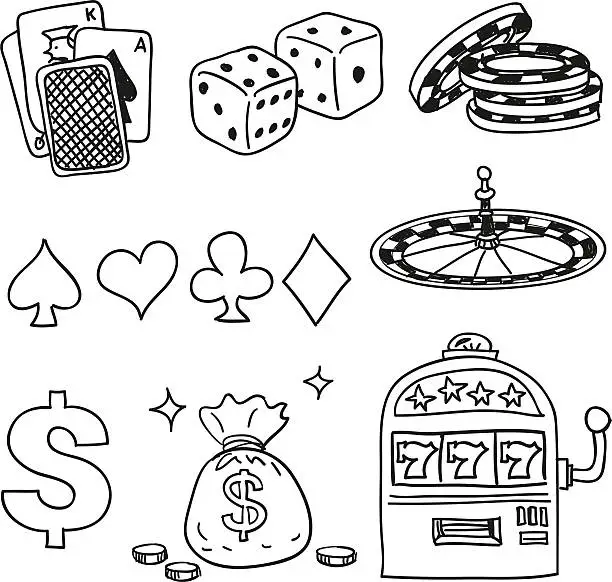 Vector illustration of Casino components icons in black white