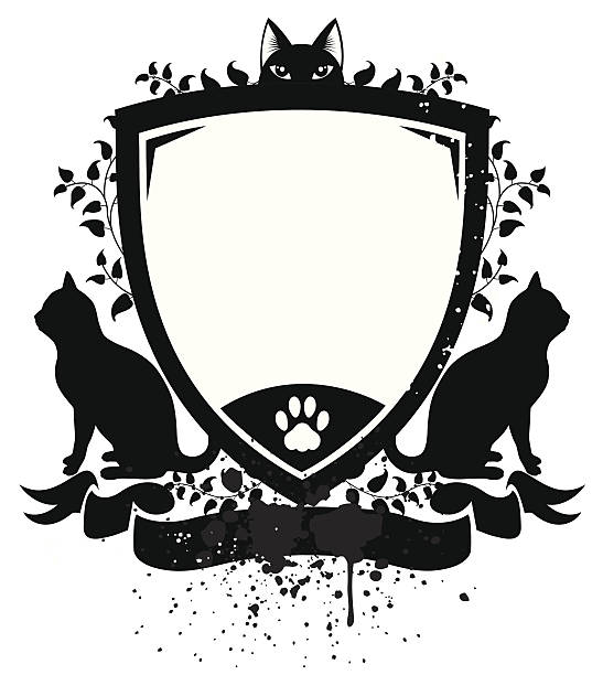 кошка в виде щита - paw print paw shield vector stock illustrations