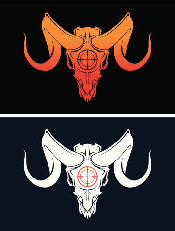 Stylized goat skull with a target on his forehead in two variants.