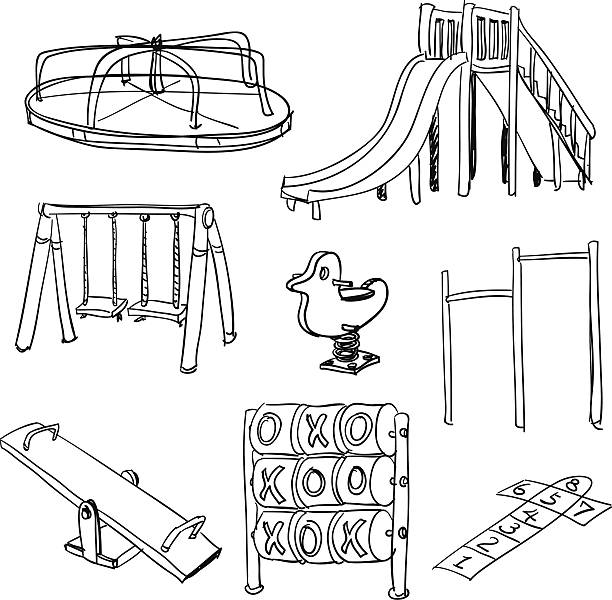ilustrações, clipart, desenhos animados e ícones de playground collection em preto e branco - escorregador