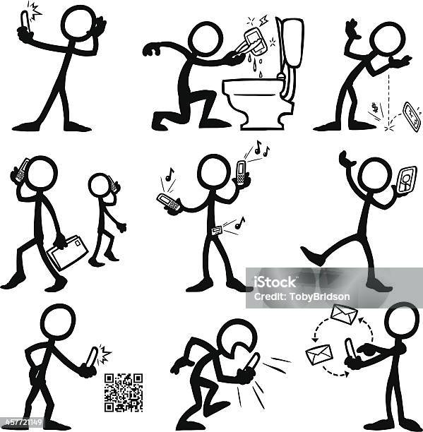 Stick Figure People Mobile Phones Stock Illustration - Download Image Now - Stick Figure, Activity, Illustration