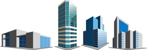 ilustrações de stock, clip art, desenhos animados e ícones de edifícios de escritórios em branco - skyscraper
