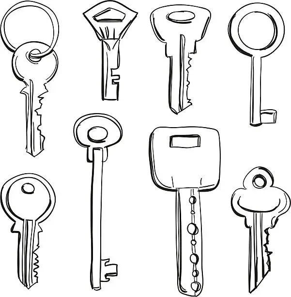 Vector illustration of Keys collection in black and white
