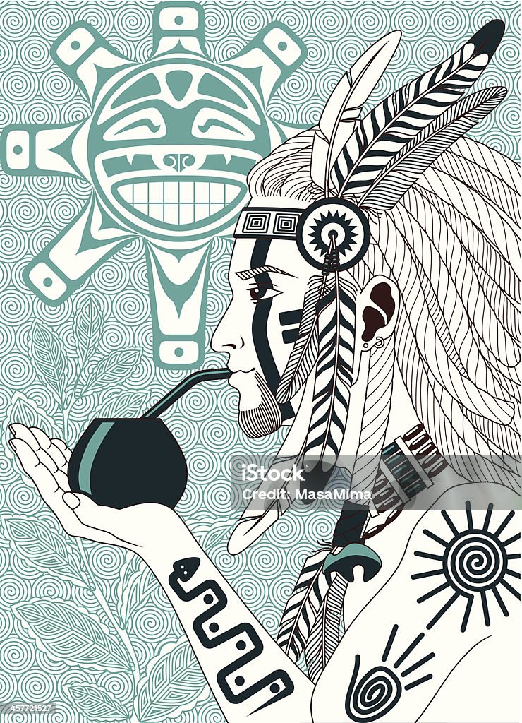 Drinking Yerba Mate Illustration of the American Indian drinking yerba mate from calabash. Indigenous Peoples of the Americas stock vector