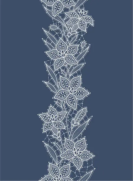 Vector illustration of Lily. Lace. Vertical seamless.