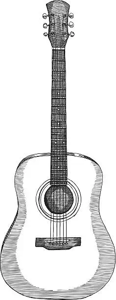 Vector illustration of Drawing of an acoustic guitar in black and white