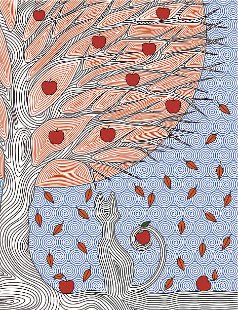 jesień - tree book apple apple tree stock illustrations