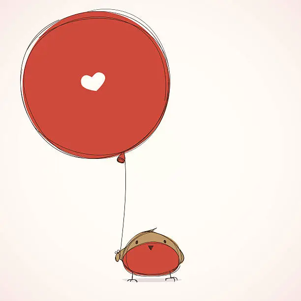 Vector illustration of Cute robin with heart balloon