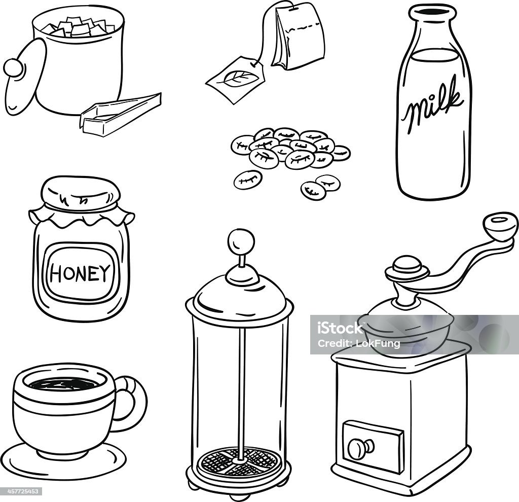 Tea Coffee equipment in black and white Tea and Coffee equipment in black and white Milk Bottle stock vector