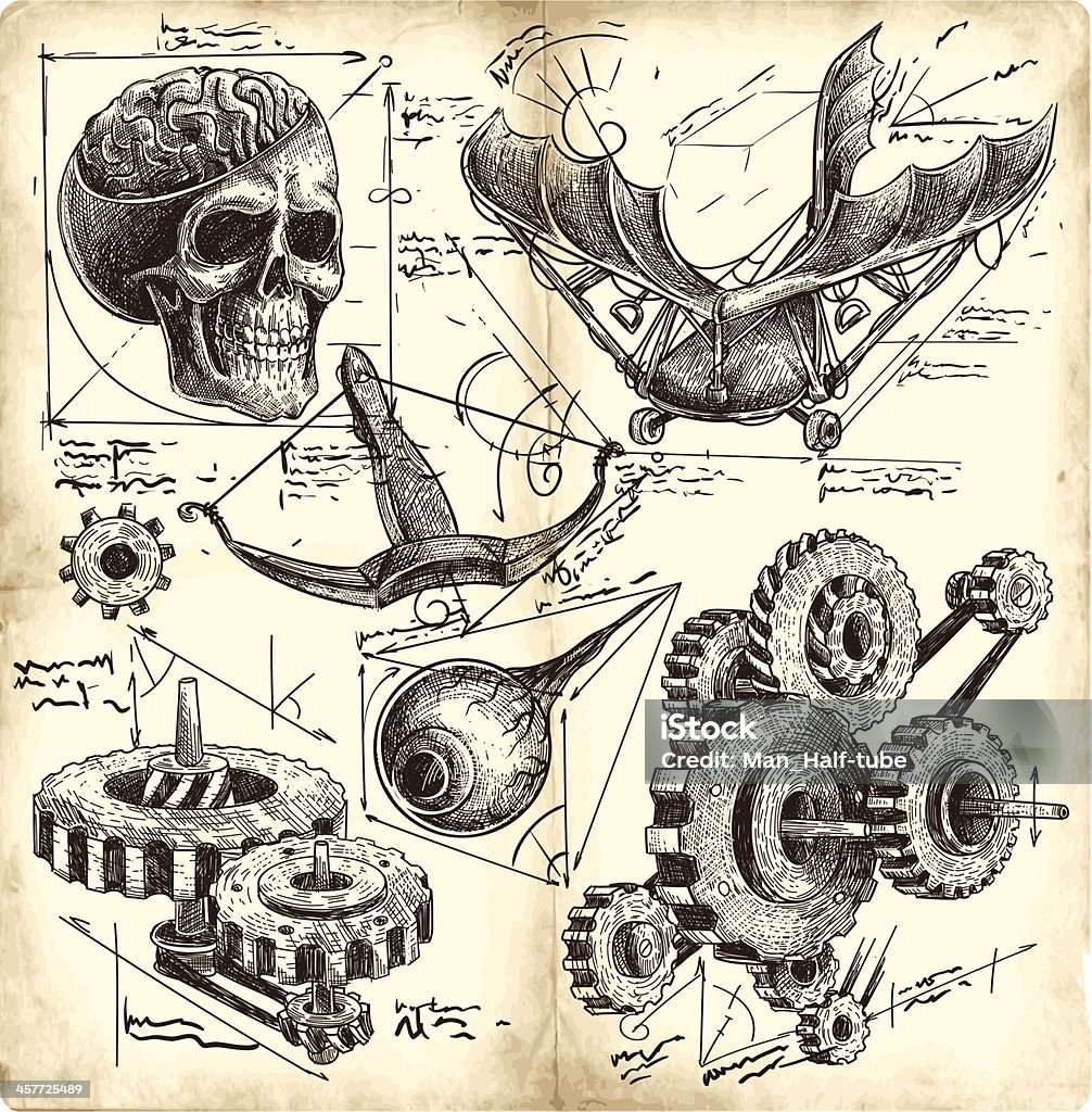 antique engineering drawings antique engineering drawings in Leonardo da Vinci style Leonardo Da Vinci stock vector