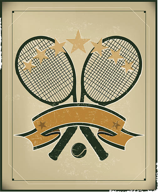 ilustraciones, imágenes clip art, dibujos animados e iconos de stock de raqueta de tenis de retro banner de fondo - silhouette tennis competitive sport traditional sport