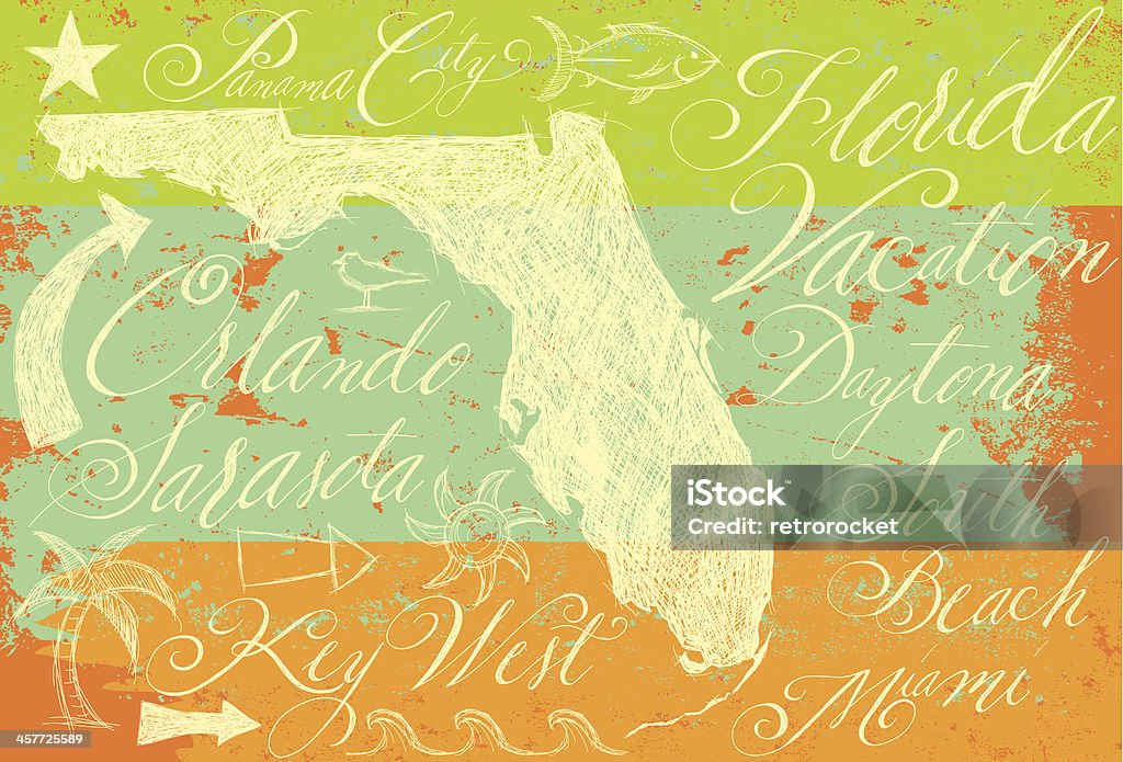 Floride et crayonnages avec Calligraphie - clipart vectoriel de Floride - Etats-Unis libre de droits