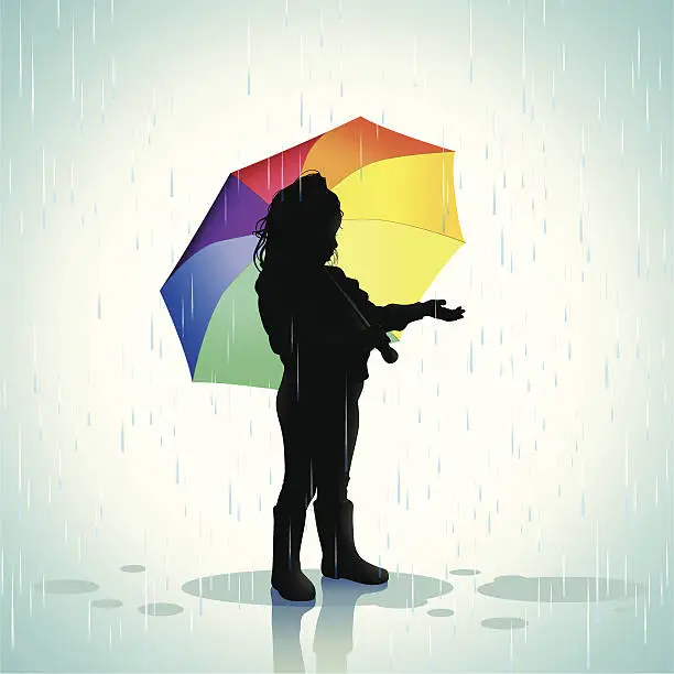 Vector illustration of Children in the rain