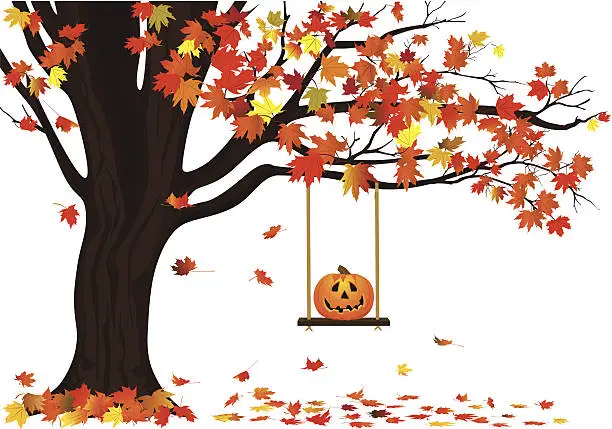 Vector illustration of Autumn Tree And Halloween Pumpkin
