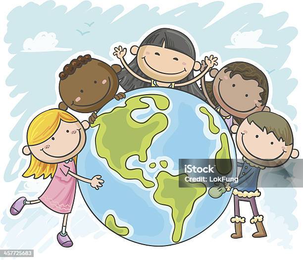 Little Kids Are Protecting The World Stock Illustration - Download Image Now - Child, Planet - Space, World Map