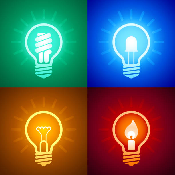 이볼루션 of 조명 장비 - light bulb led evolution development stock illustrations