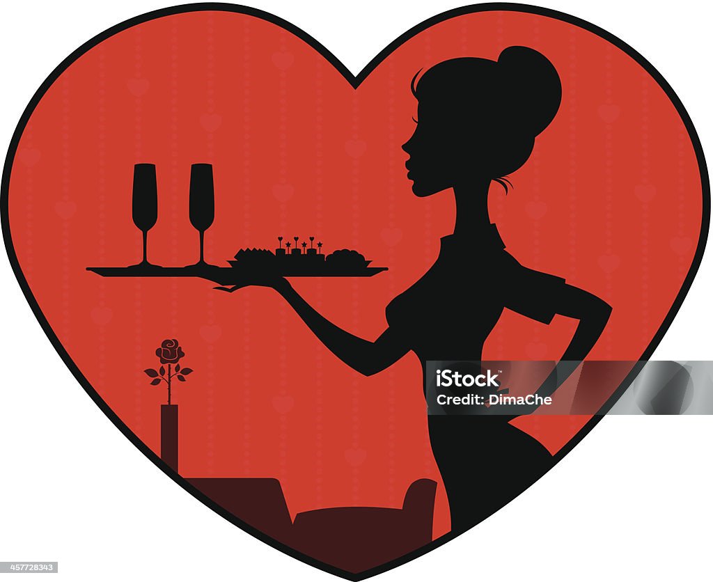 Waitress with tray in romantic style Waitress with tray in romantic style cafe background. Adult stock vector