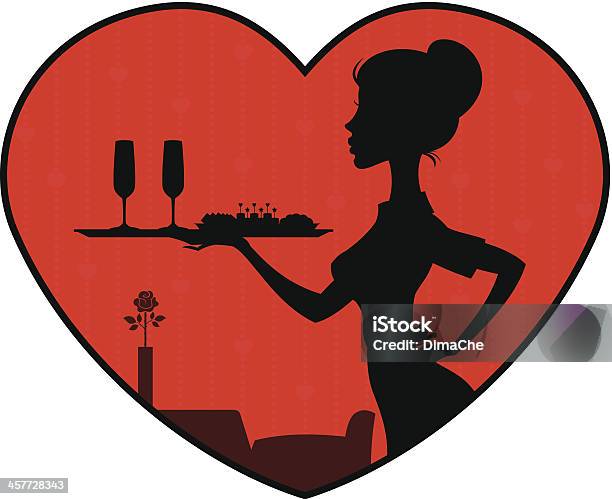 Waitress With Tray In Romantic Style Stock Illustration - Download Image Now - Adult, Appetizer, Assistance