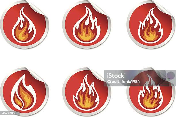 Adesivi Con Simbolo Di Fiamma - Immagini vettoriali stock e altre immagini di Fuoco - Fuoco, Sicurezza sul posto di lavoro, Badge