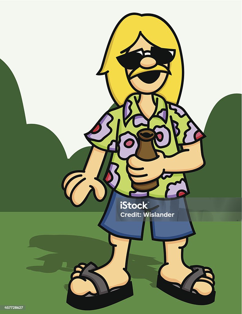 Hippie Weekend A happy hippie wearing shades hanging out with a beer. Hawaiian Shirt stock vector