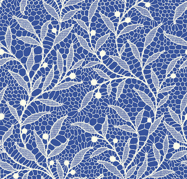 weiße schnürsenkel nahtlose muster. blumenmuster blau hintergrund. - lace white pattern flower stock-grafiken, -clipart, -cartoons und -symbole