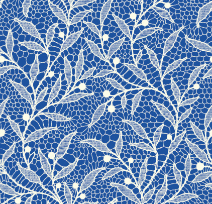 White Lace Seamless Pattern. Floral Pattern Blue Background.