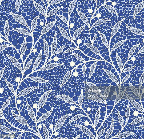 White Lace Seamless Pattern Floral Pattern Blue Background Stock Illustration - Download Image Now