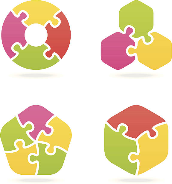 illustrazioni stock, clip art, cartoni animati e icone di tendenza di colorato puzzle impostare ii - puzzle jigsaw puzzle connection togetherness