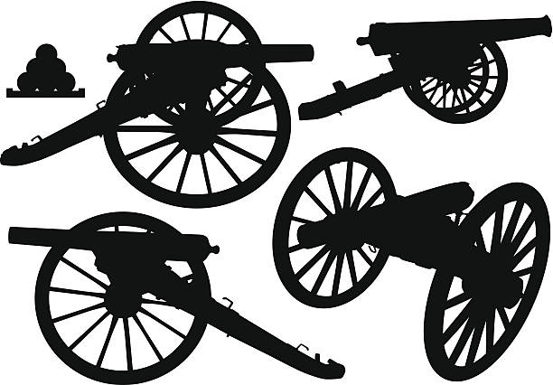 cannon silhouetten - bürgerkrieg stock-grafiken, -clipart, -cartoons und -symbole