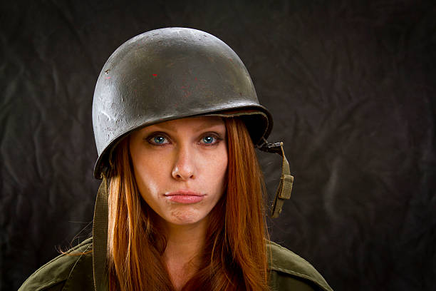 istock Cute Army Girl Frowning 457745721