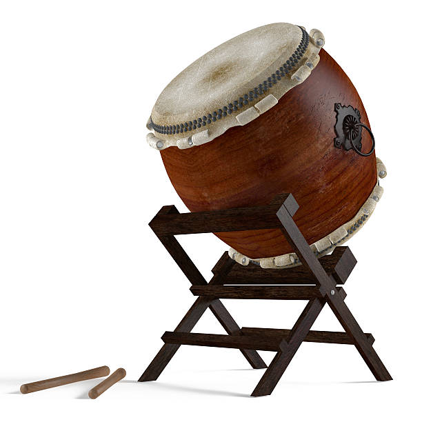 타이코 드럼으로 채취한다. 전통 분재 기기 - taiko drum 뉴스 사진 이미지