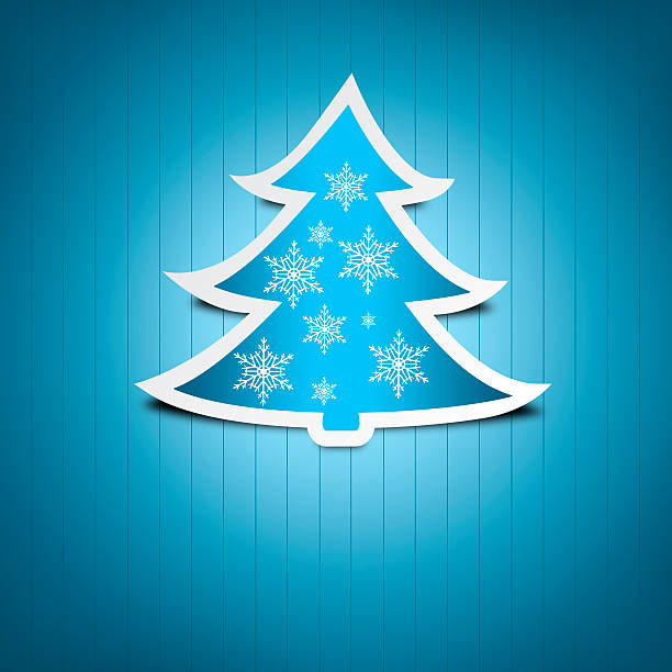 istock Blue Christmas card. Paper tree with snow flakes decoration 457747457