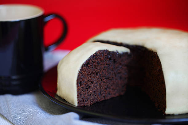 istock Chocolate cake with beet and marzipan icing, dessert 457769525